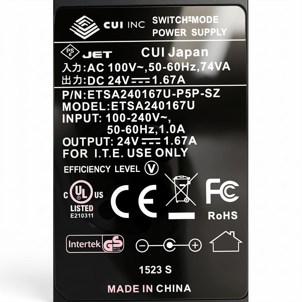 CUI ETSA240167U-P5P-SZ 24V 1.67A 40W Desktop AC DC Power Adapter 5.5mm × 2.1mm for Industrial Control POS Embedded Networking Equipment
