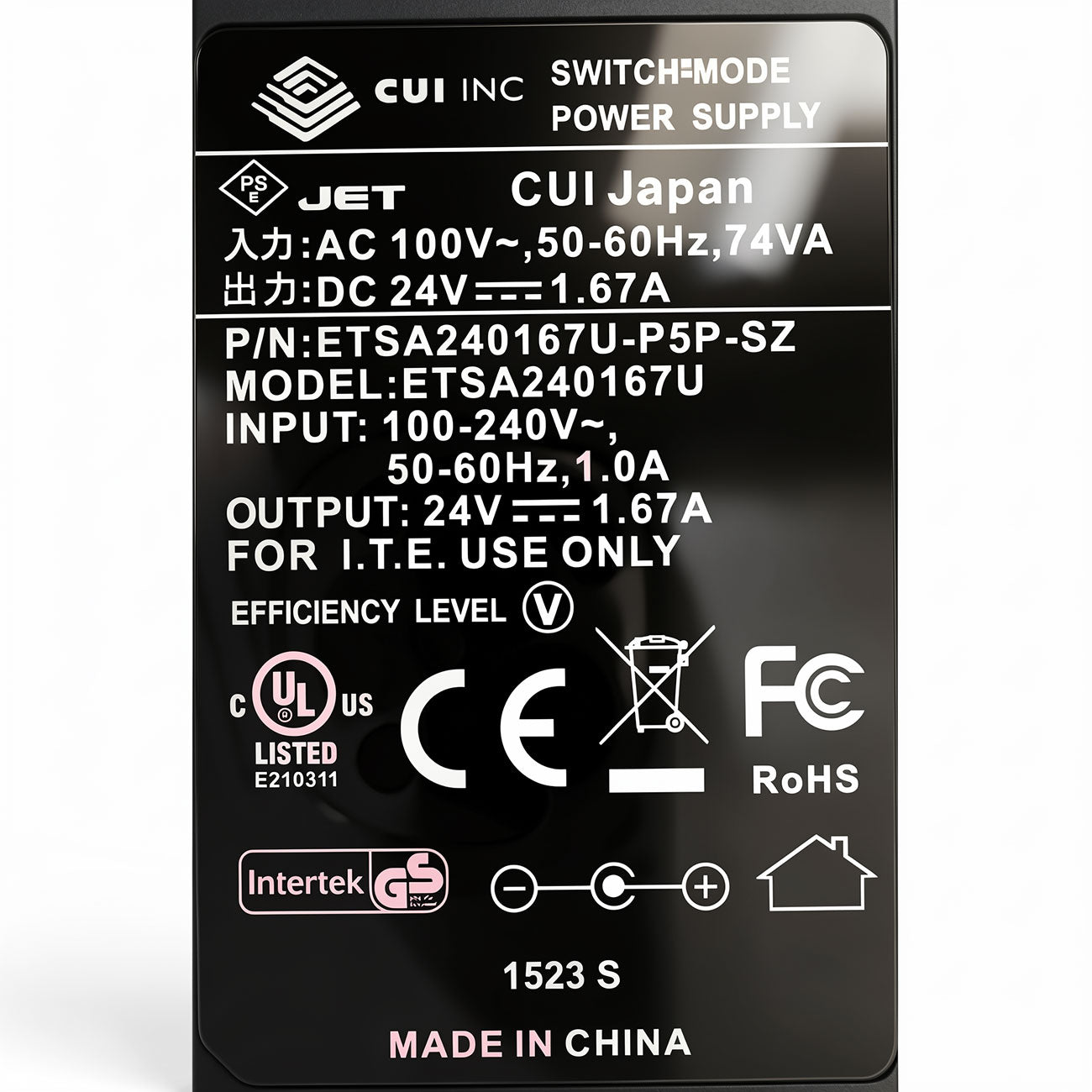 CUI ETSA240167U-P5P-SZ 24V 1.67A 40W Desktop AC DC Power Adapter 5.5mm × 2.1mm for Industrial Control POS Embedded Networking Equipment