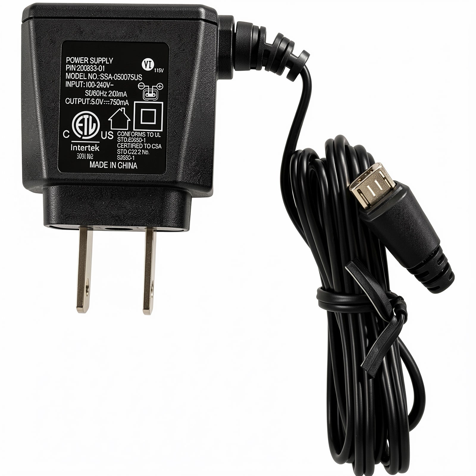 Plantronics SSA-050075US 5V 0.75A Micro USB AC Power Adapter P/N 200833-01 for Plantronics Headset Base Station Charging Power Supply