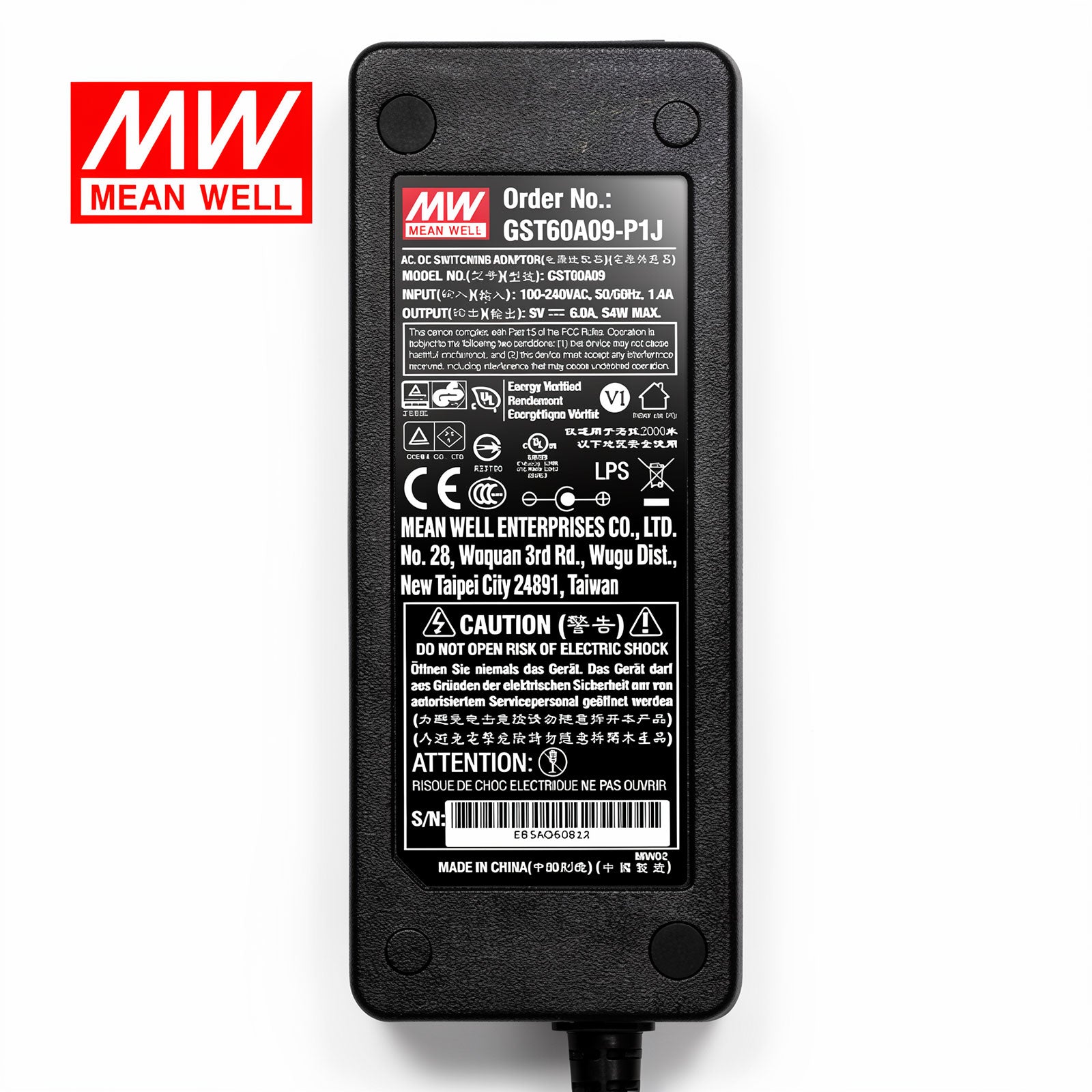 Mean Well GST60A09-P1J 9V 6.67A 60W Desktop Power Adapter 5.5mm DC Plug for Industrial Control POS Networking Embedded Systems