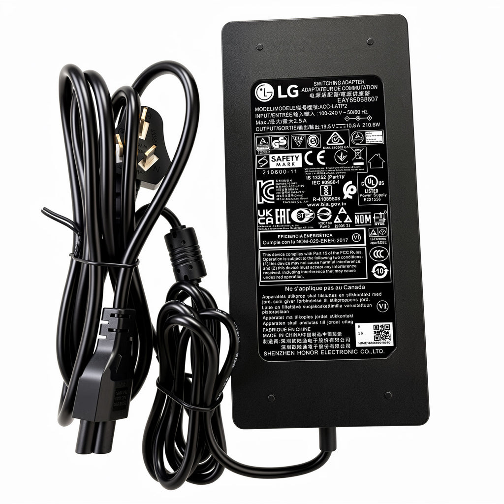 19.5V 10.8A 210W power adapter for LG monitors, UltraFine and UltraGear compatible.