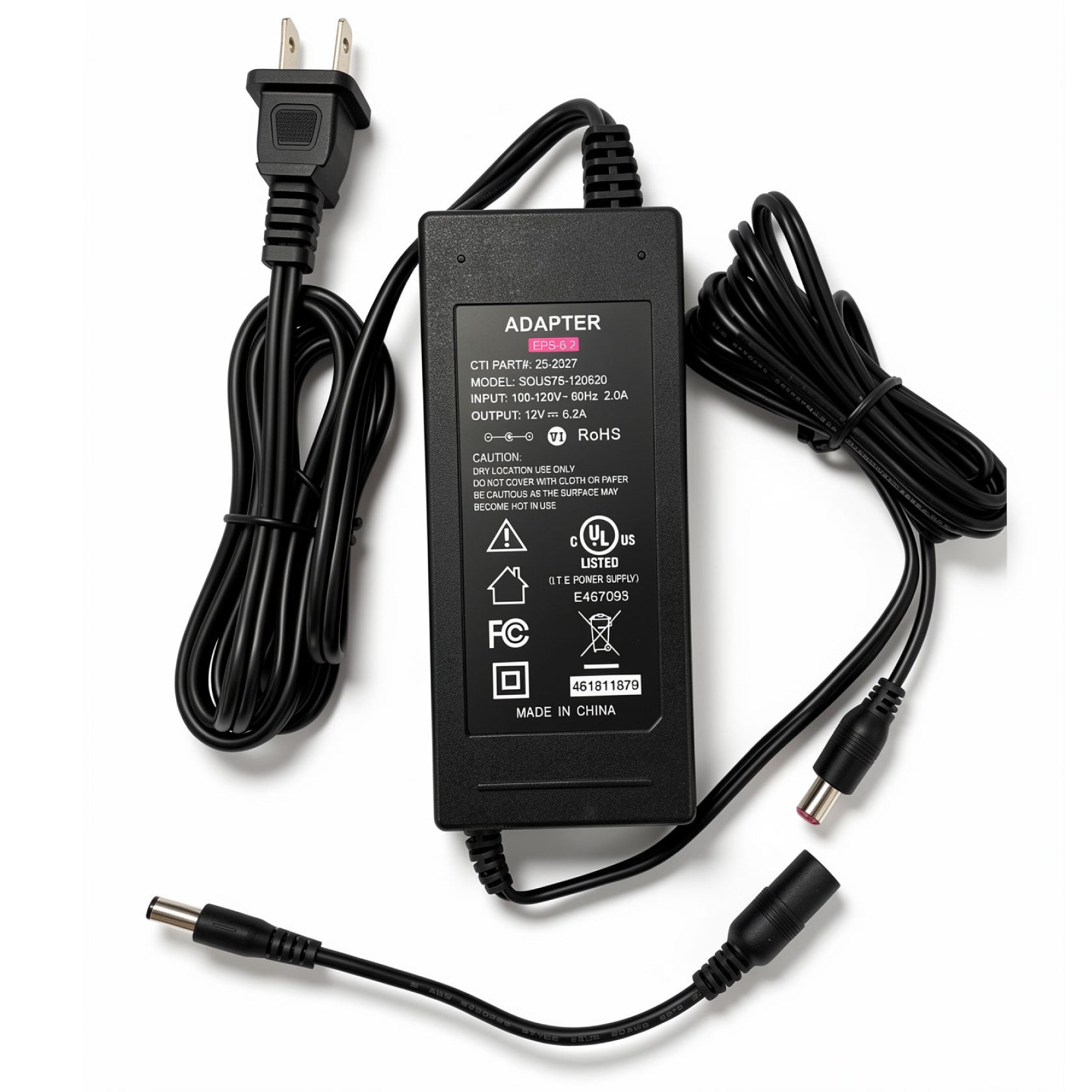 75W AC Power Adapter EPS-6.2 12V 6.2A Charger Power Supply 6.5 * 1.4mm with 5.5 * 2.5mm Center Pin Adapter Cable for Comcast Xfinity XB3 Wireless Gateways, Netgear Modems & CCTV NVRs