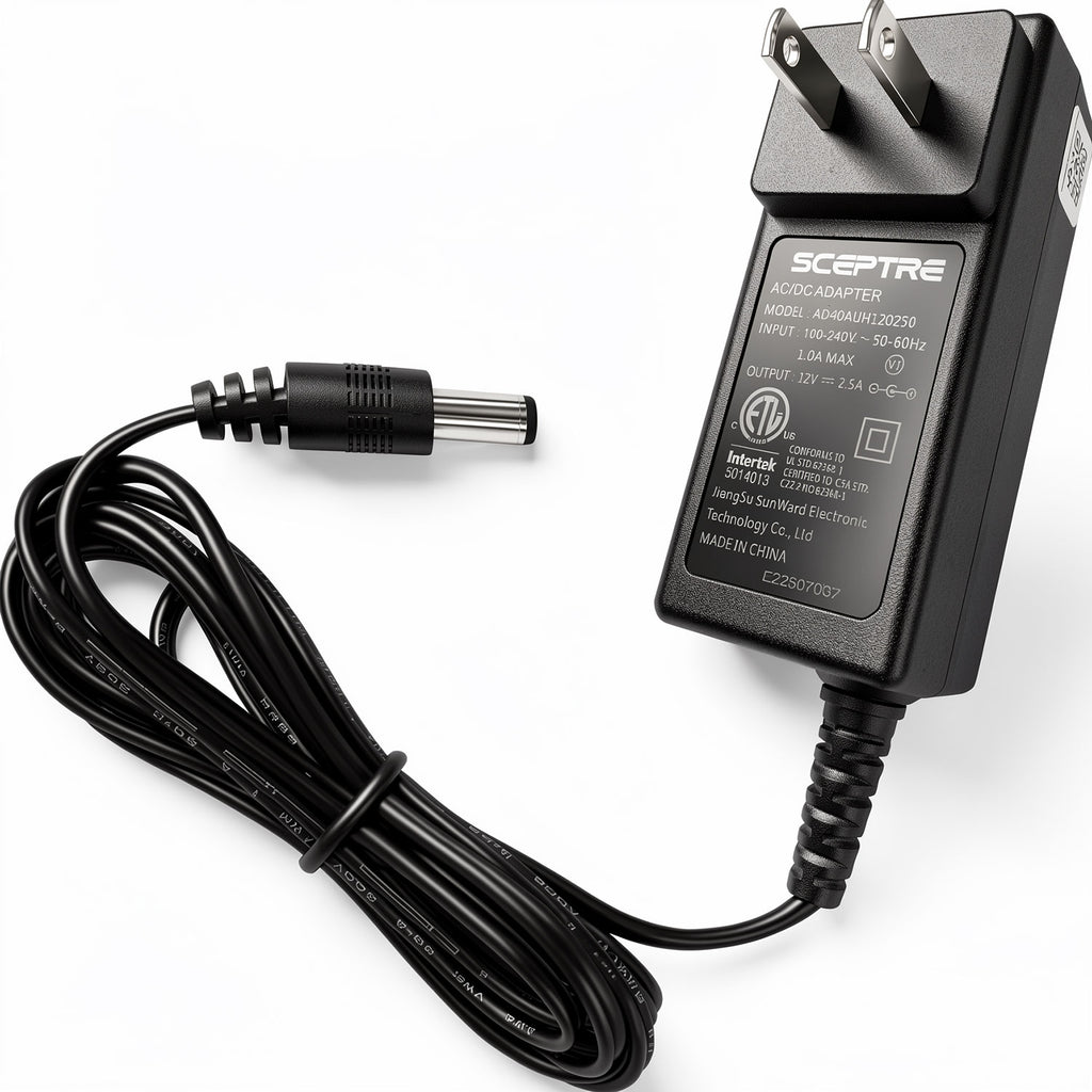 Sceptre AD40AUH120250 30W AC Power Adapter 12V 2.5A Charger 5.5mm x 2.5mm DC for LCD LED Monitor TV Display Equipment and Electronics