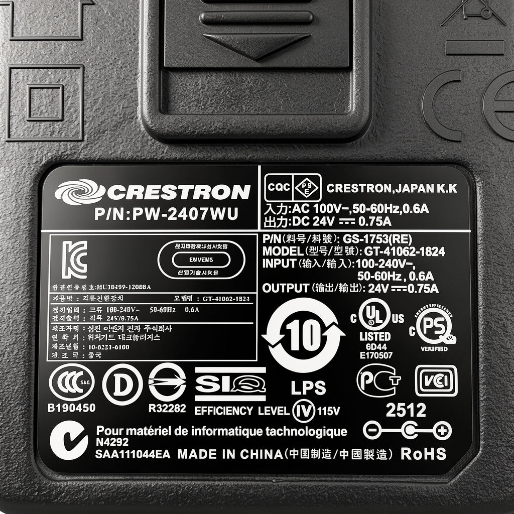 Crestron 18W AC Power Adapter GT-41062-1824 PW-2407WU 24V 0.75A Charger Power Pack for AV Control Systems & Smart Home Electronics