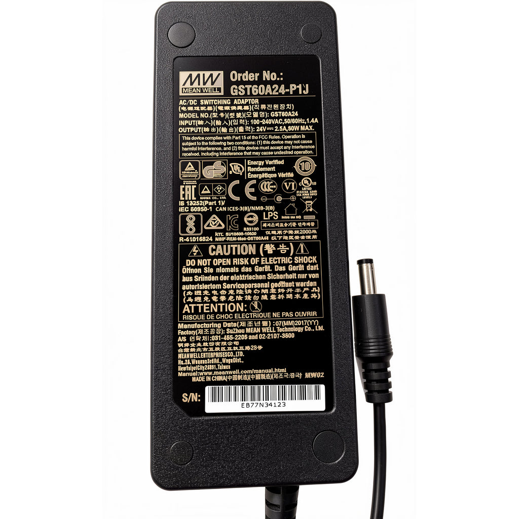 Mean Well 60W AC Power Adapter GST60A24-P1J 24V 2.5A Switching Power Supply for Industrial Automation and LED Equipment