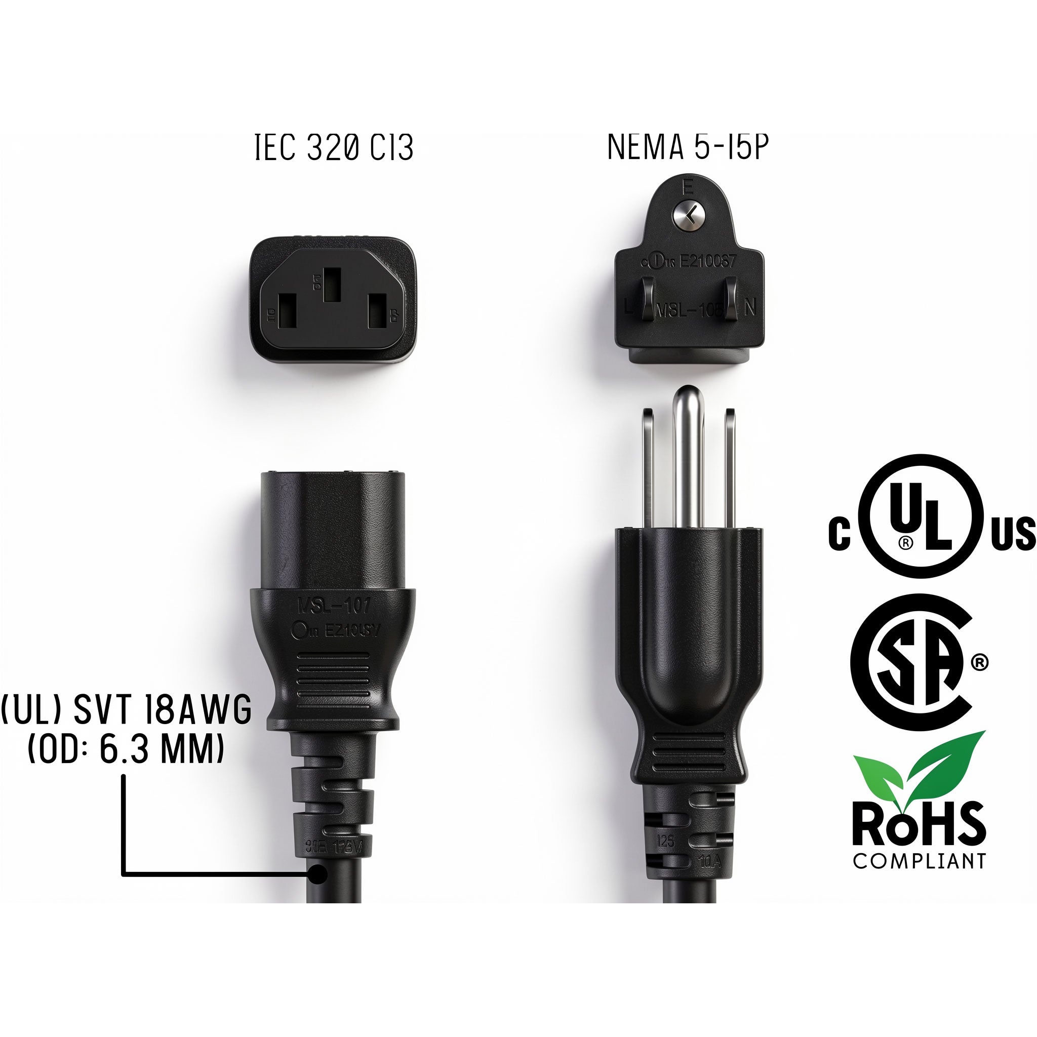 Heavy-Duty 125V 12ft AC Power Cord NEMA 5-15P to IEC C13 18AWG 10A Extended 3-Prong Computer Replacement Cable for Monitor PC Printer Scanner