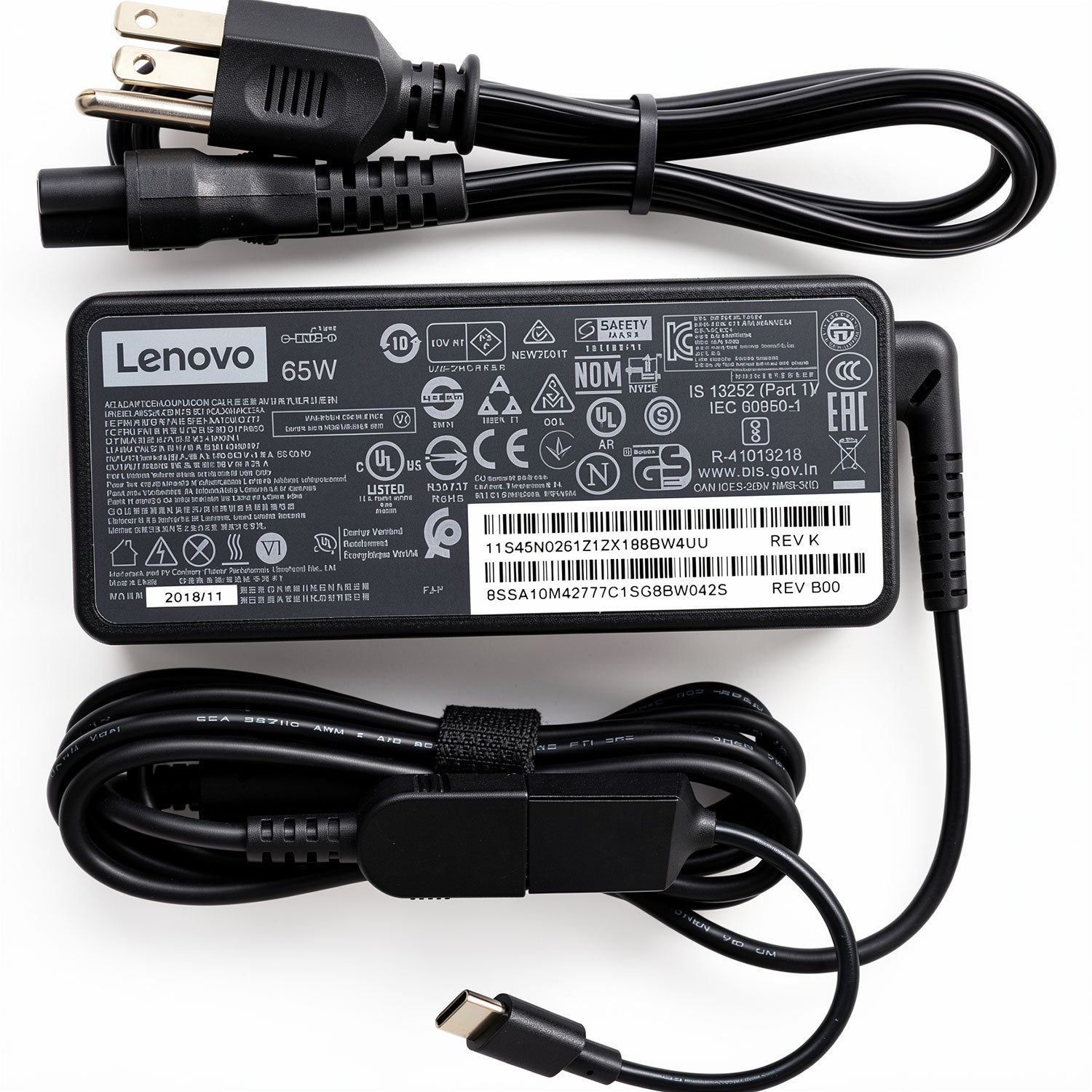 Lenovo SA10M42777 65W AC Power Adapter 20V 3.25A Charger with Smart Tip to USB-C Converter Cable for ThinkPad Yoga IdeaPad USB-C Devices