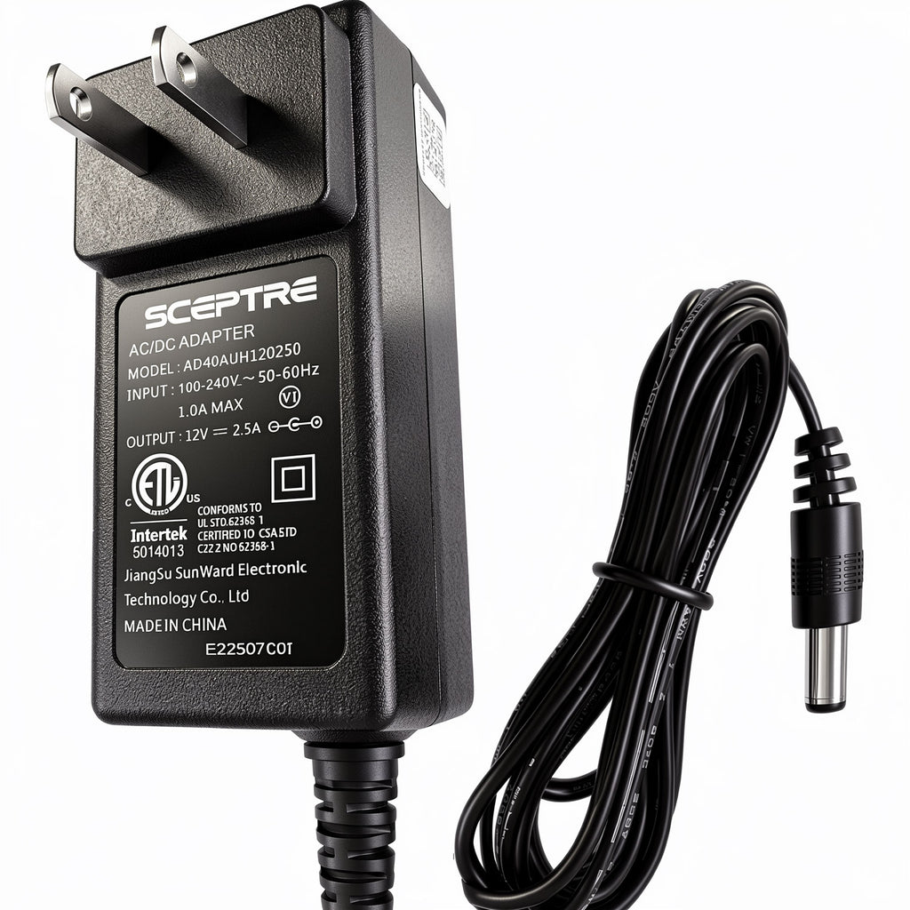 Sceptre AD40AUH120250 30W AC Power Adapter 12V 2.5A Charger 5.5mm x 2.5mm DC for LCD LED Monitor TV Display Equipment and Electronics