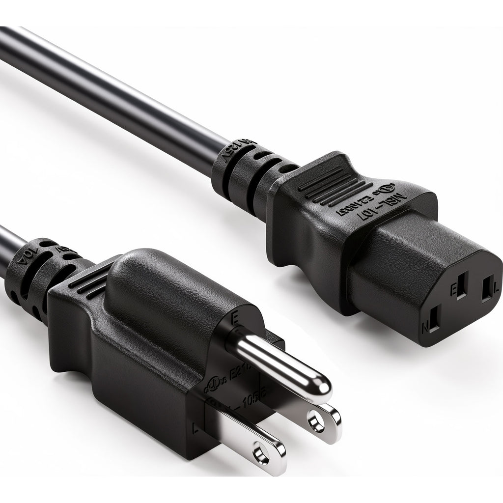 Heavy-Duty 125V 12ft AC Power Cord NEMA 5-15P to IEC C13 18AWG 10A Extended 3-Prong Computer Replacement Cable for Monitor PC Printer Scanner