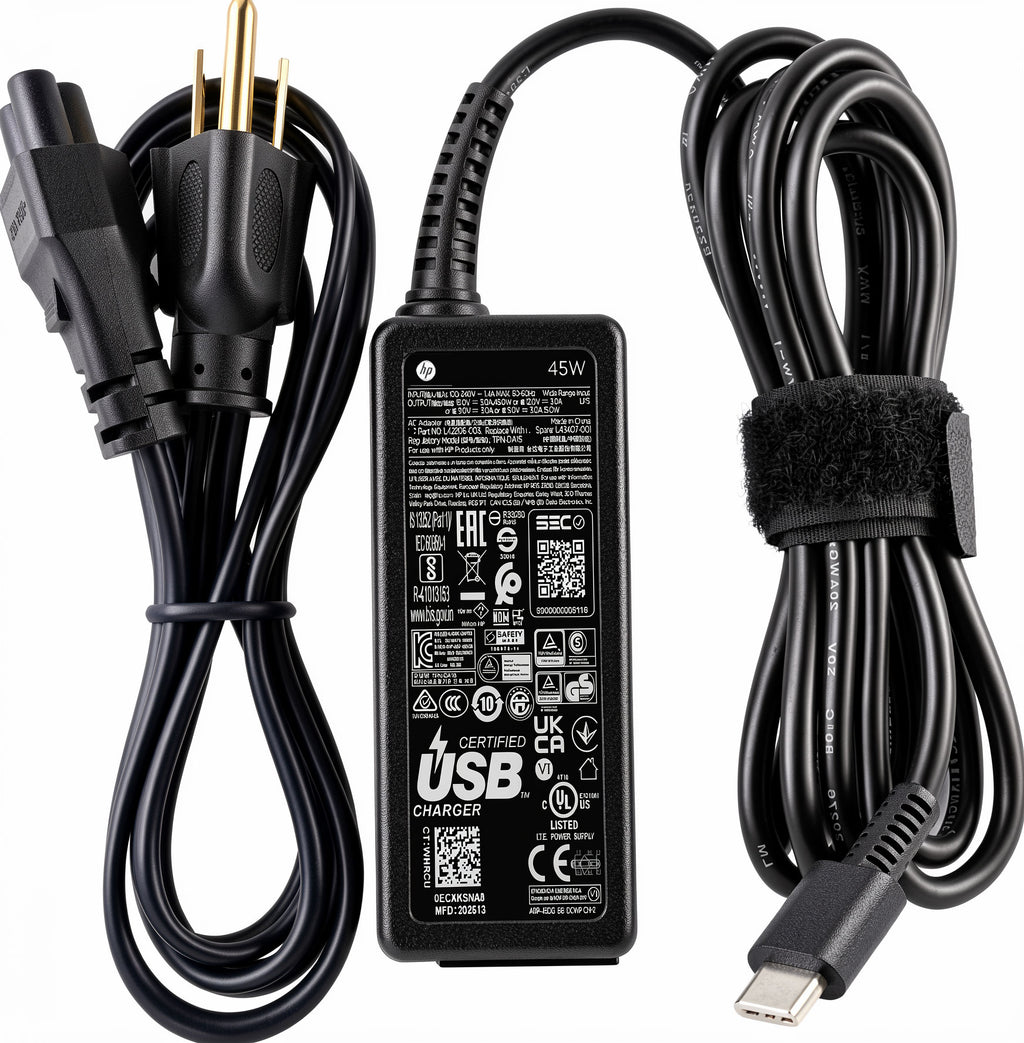 HP 45W USB-C AC Power Adapter TPN-DA15 L43407-001 15V 3A Smart Charger for EliteBook Spectre and Chromebook