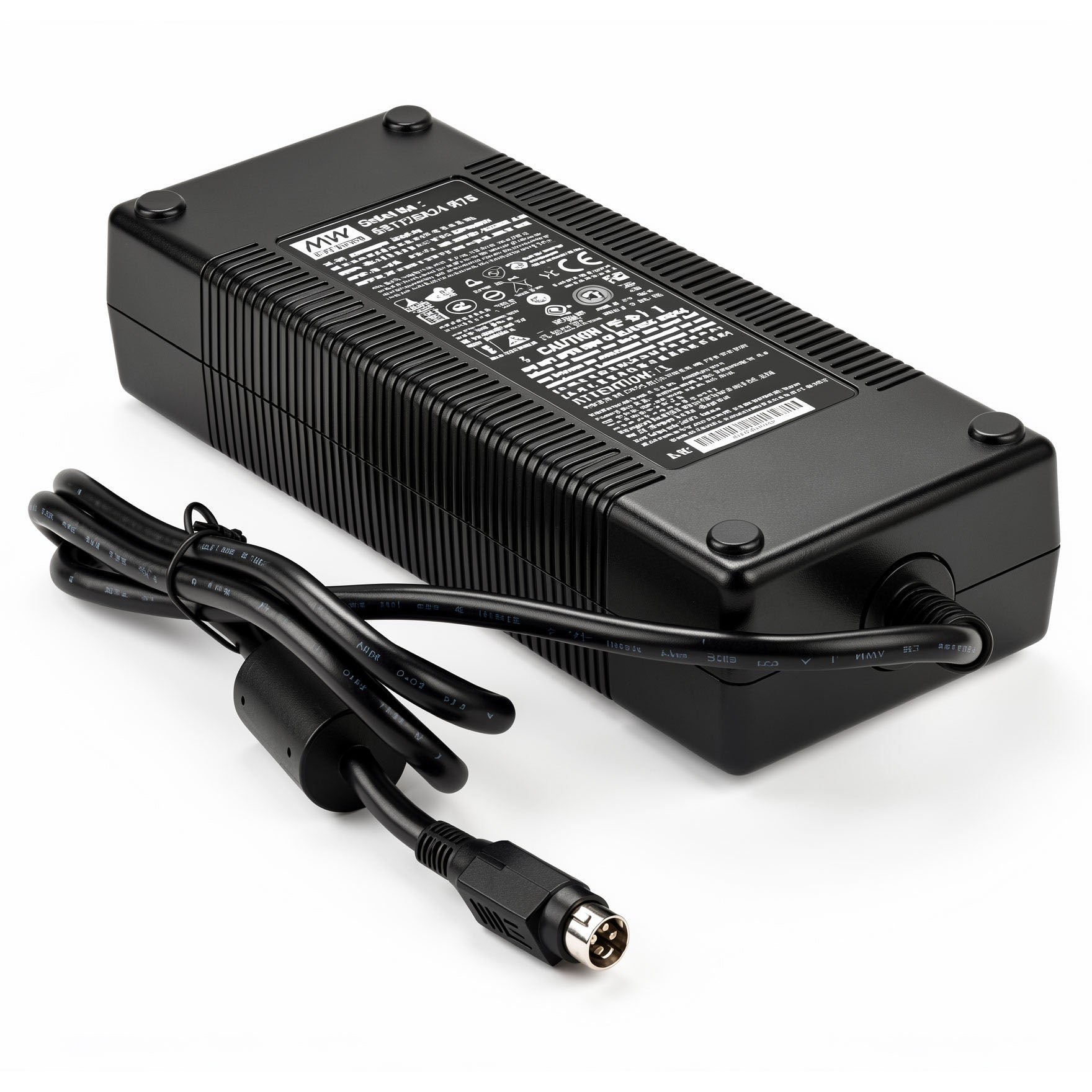 Mean Well 220W AC Power Adapter GST220A24-R7B 24V 9.21A Charger Power Supply with 4-Pin DIN Locking Plug for Industrial Equipment, LED Lighting & I.T.E Devices