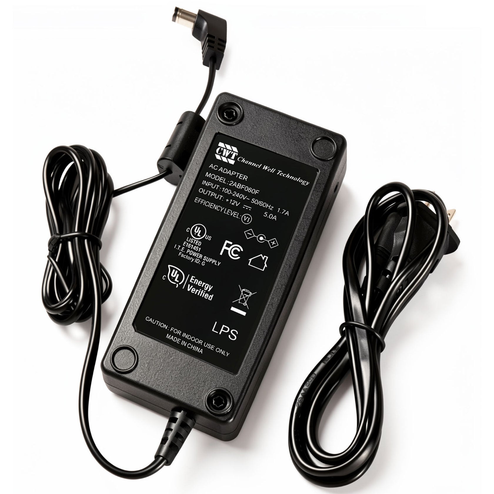 CWT 60W AC Power Adapter 2ABF060F 12V 5A Charger Power Supply 5.5mm * 2.5mm for Hikvision Dahua DVR NVR, Netgear ASUS Routers, LED Strip Lights