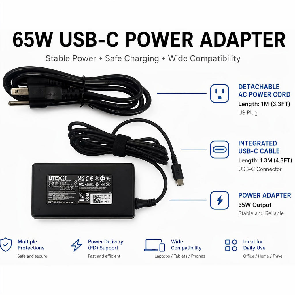 65W USB-C PD Charger for MacBook Dell XPS HP Spectre Lenovo ThinkPad Lite-On PA-1650-58