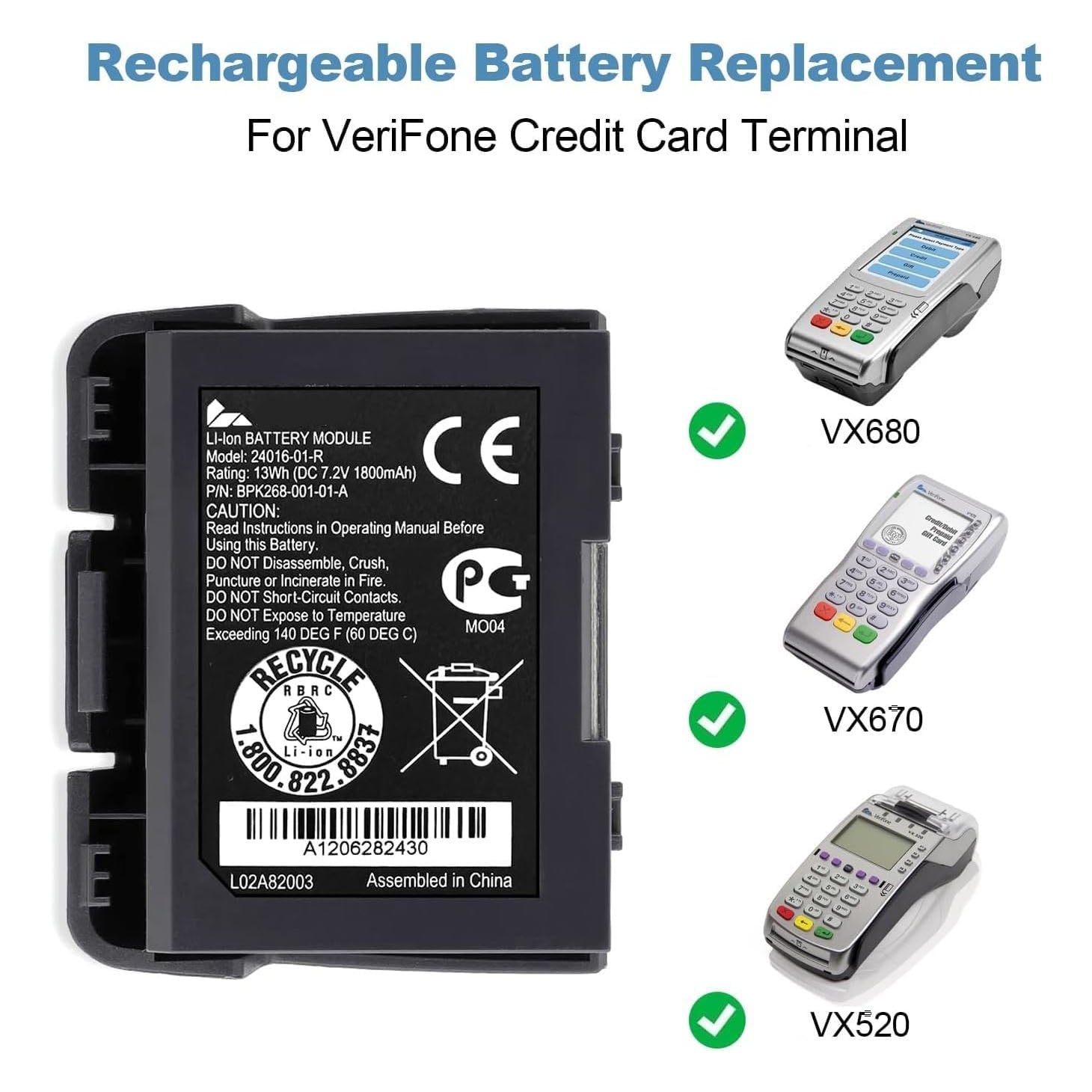 Verifone 13.32W Li-ion Battery 5PCS Lot 24016-01-R BPK268-001-01-A 7.4V 1800mAh Pack for VX680 VX670 Wireless POS Terminal
