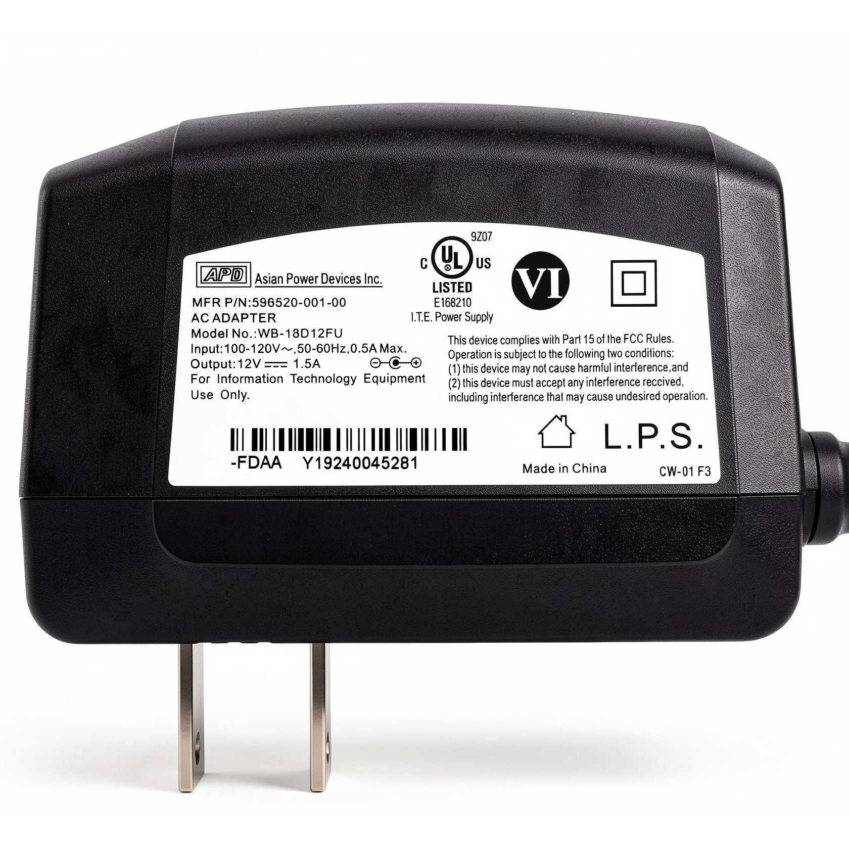 APD 18W AC Power Adapter WB-18D12FU P/N 596520-001-00 12V 1.5A Charger Power Supply 5.5mm * 2.5mm for Arris Surfboard Modems & Netgear Wireless Routers