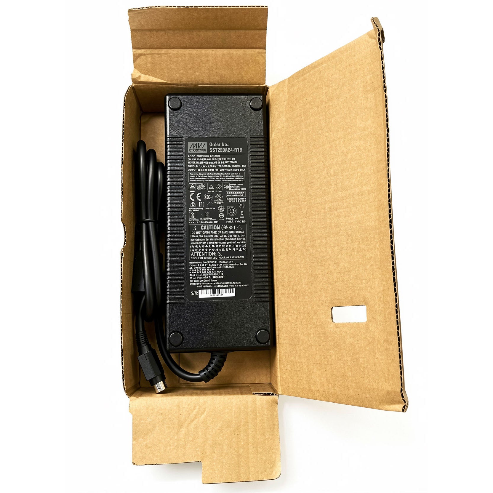 Mean Well 220W AC Power Adapter GST220A24-R7B 24V 9.21A Charger Power Supply with 4-Pin DIN Locking Plug for Industrial Equipment, LED Lighting & I.T.E Devices