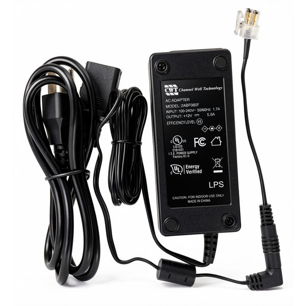 CWT 60W AC Power Adapter 2ABF060F 12V 5A Charger Power Supply with 2-Pin Rectangular Plug for SonicWall TZ300 TZ400 SOHO, Dell EMC SD-WAN Edge 620 640