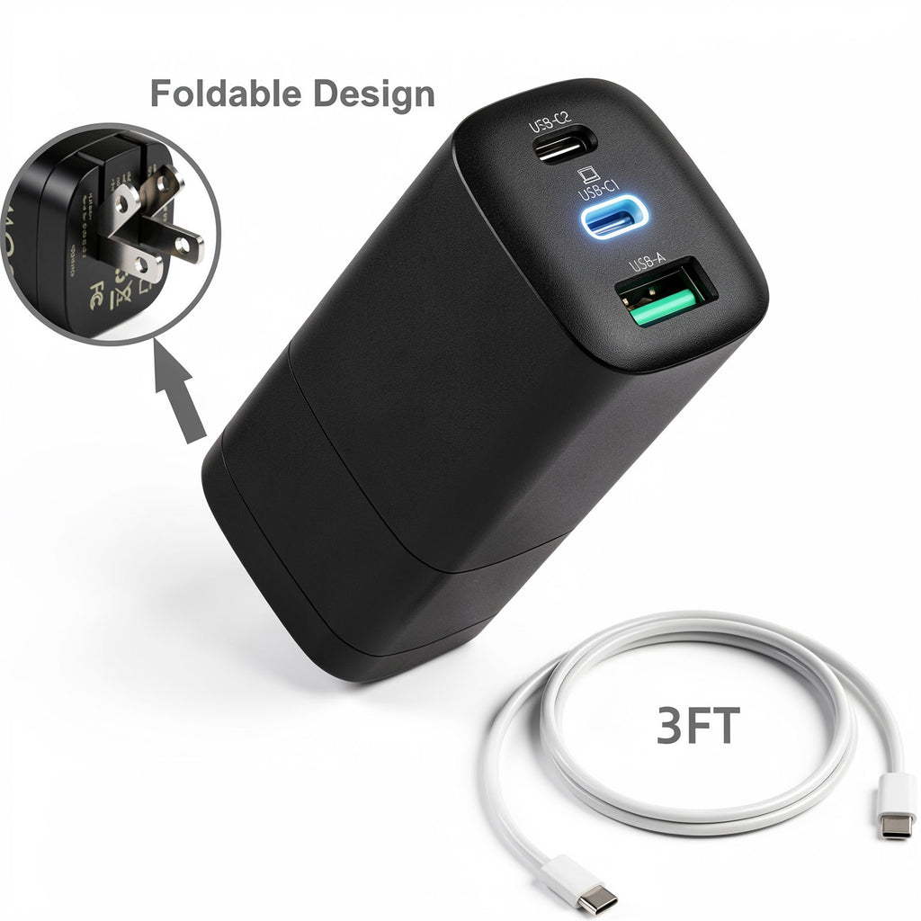 AbleGrid 65W GaN USB-C PD fast charger with dual USB-C and USB-A ports