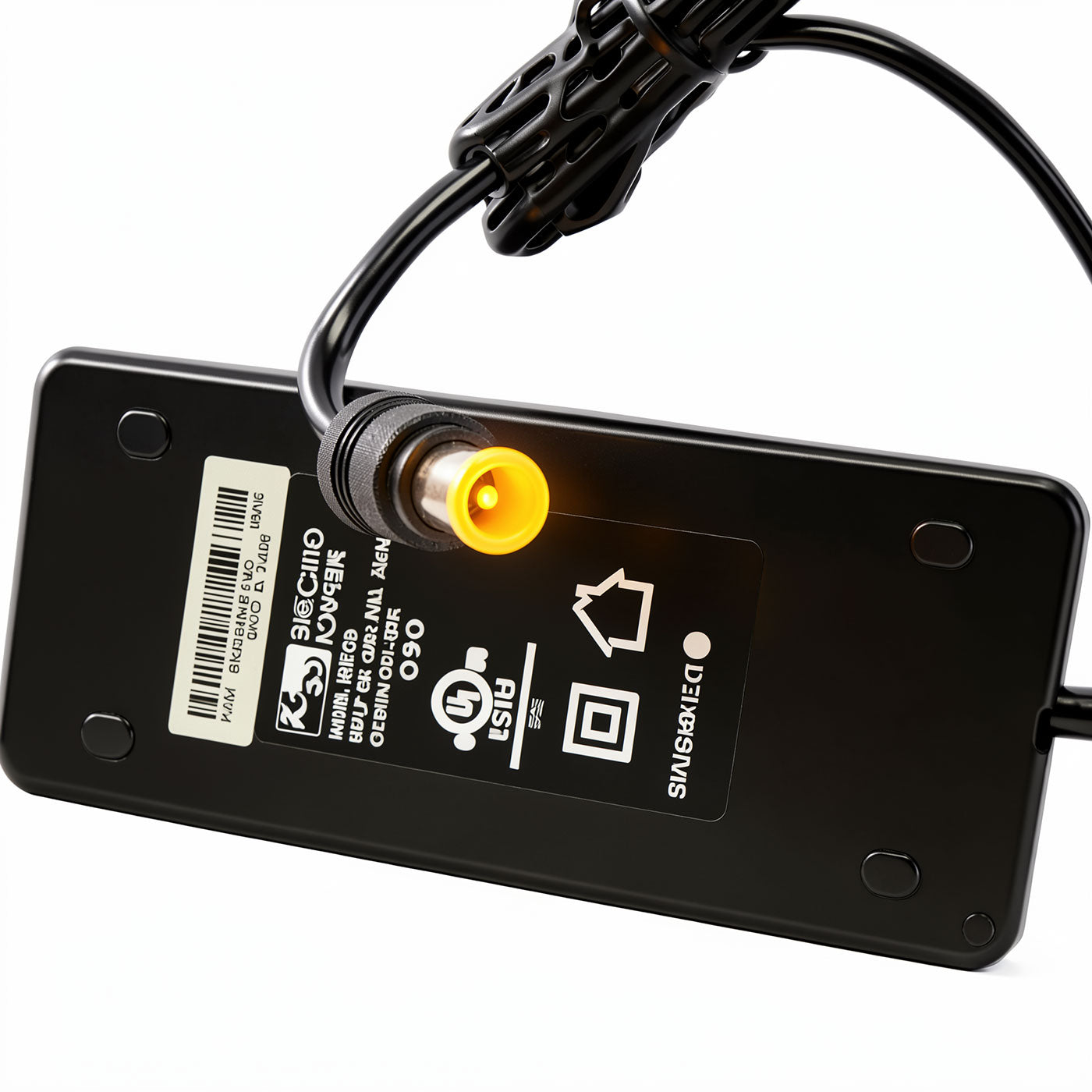 AcBel 66W AC power adapter ADE020, 12V 5.5A switching charger with 6.5mm x 4.4mm center pin for medical monitors.