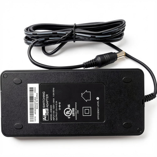 AcBel 66W AC power adapter ADE020, 12V 5.5A switching charger with 6.5mm x 4.4mm center pin for medical monitors.