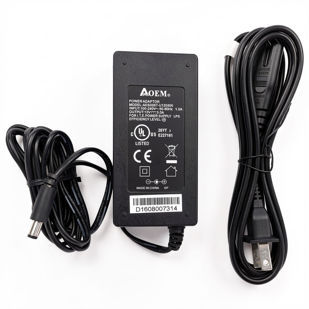 AOEM ADS039T-U120300 12V 3A 36W AC/DC Adapter 5.5×2.1mm Barrel Connector