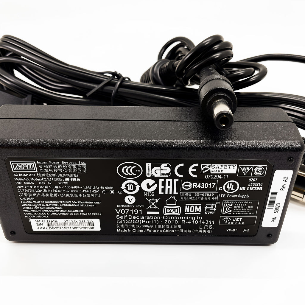 APD 65W Charger NB-65B19 / DA-65A19 / 3MGNP 19V 3.42A for Dell Wyse Thin Client & Gigabyte Laptop