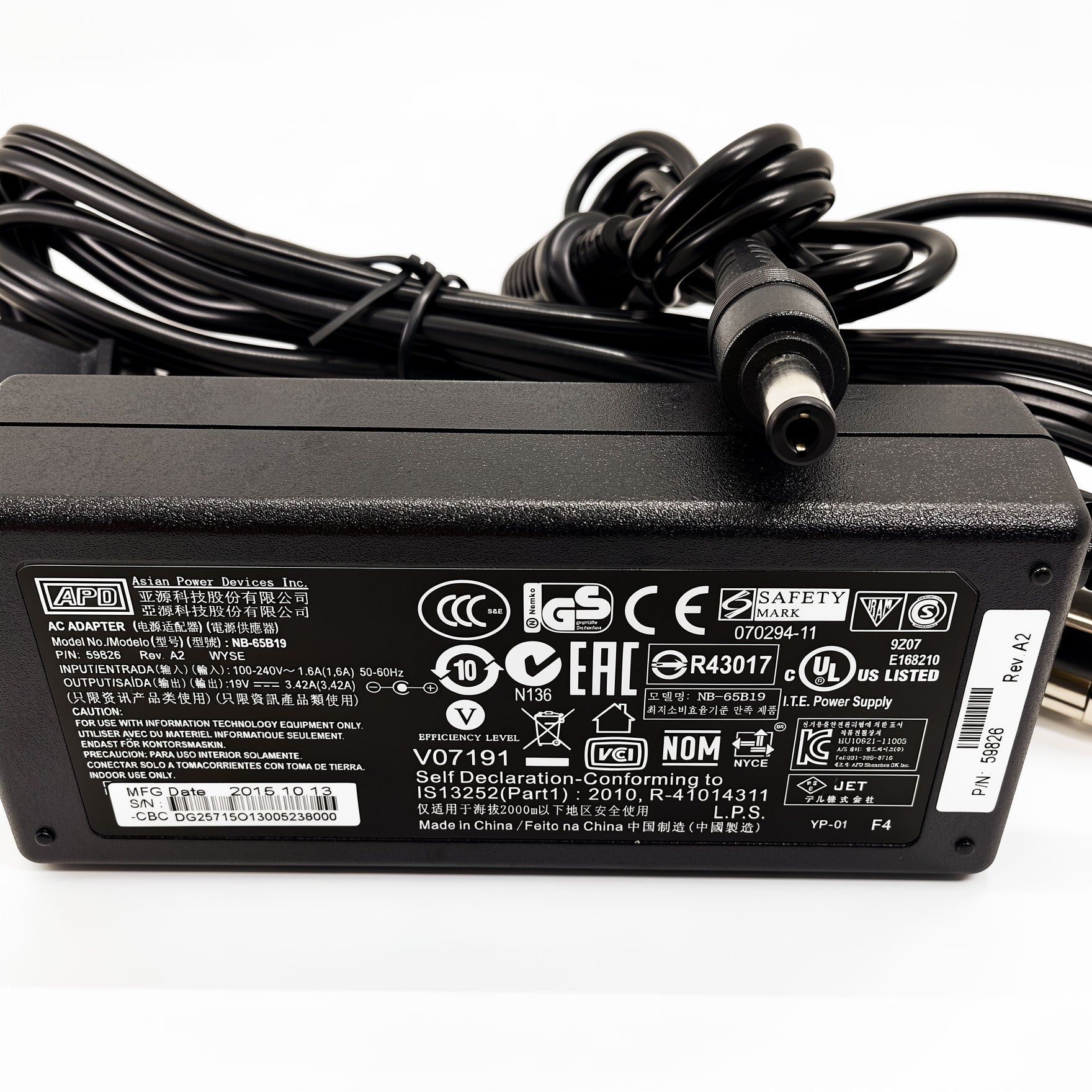 APD 65W Charger NB-65B19 / DA-65A19 / 3MGNP 19V 3.42A for Dell Wyse Thin Client & Gigabyte Laptop