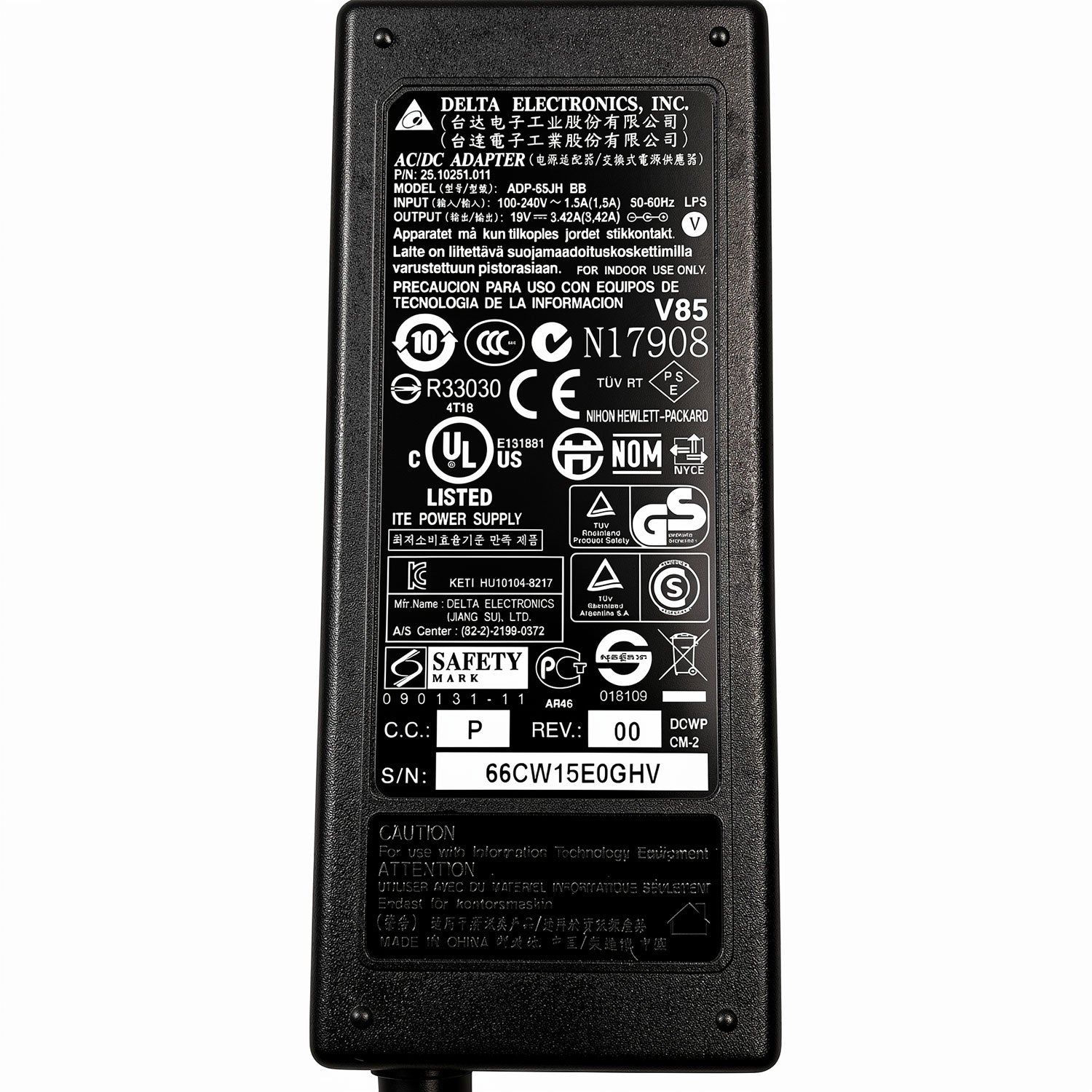Delta HP 65W AC power adapter ADP-65JH BB, 19V 3.42A charger with 4.8mm x 1.7mm pin for HP and ASUS.
