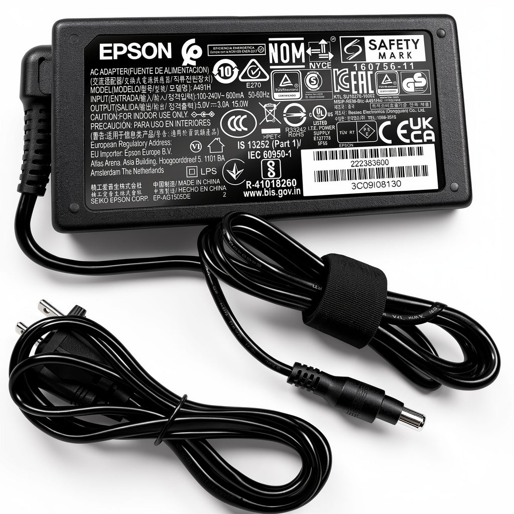 Epson A491H 15W AC Adapter 5V 3A, 5.5x2.1mm charger for Android TV box, router, CCTV camera, LED strip, ES-200/ES-300W scanner