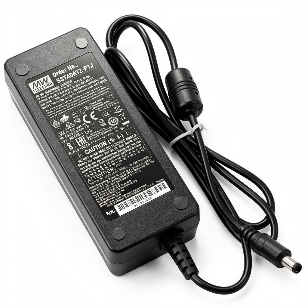GST40A12-P1J 12V 3.34A 40W power supply from MEAN WELL, with 5.5×2.1mm DC plug.