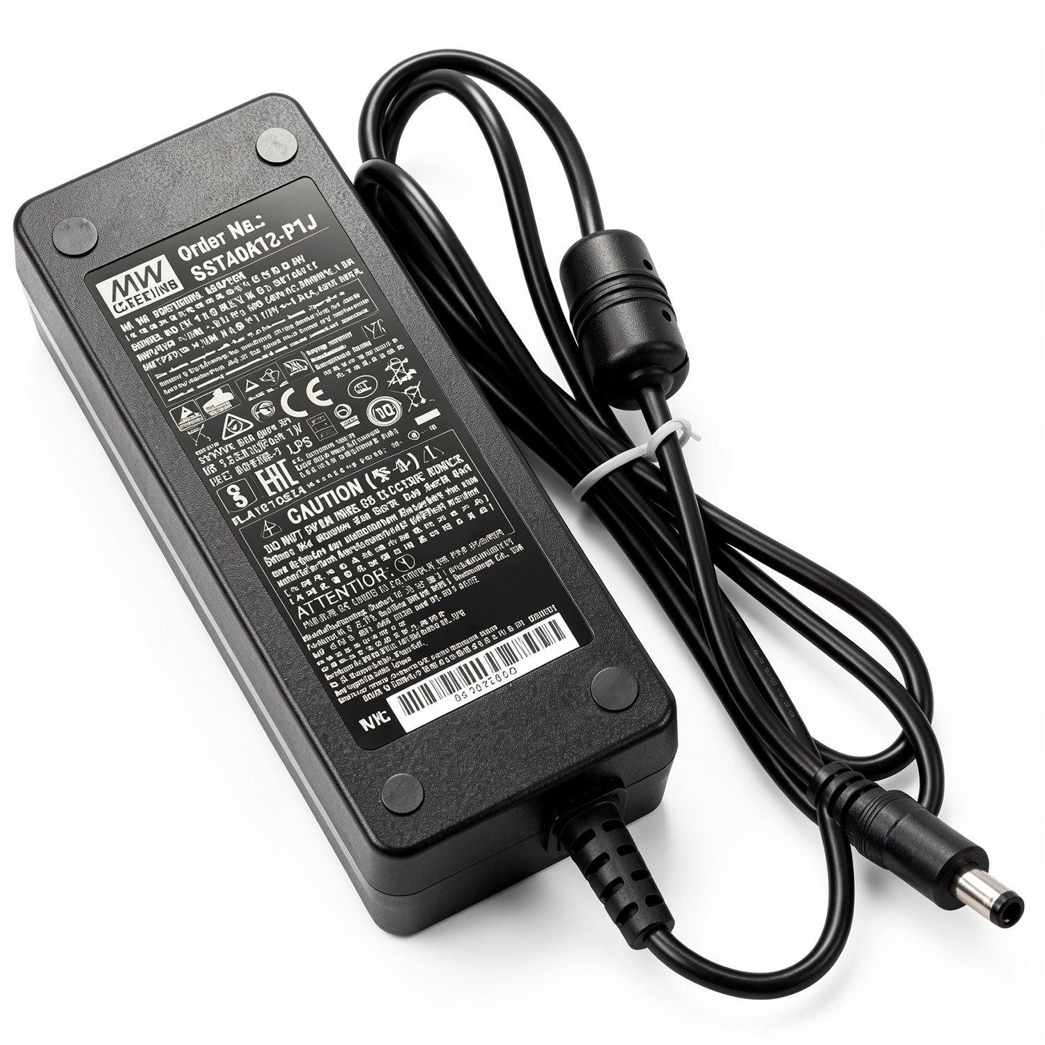 GST40A12-P1J 12V 3.34A 40W power supply from MEAN WELL, with 5.5×2.1mm DC plug.