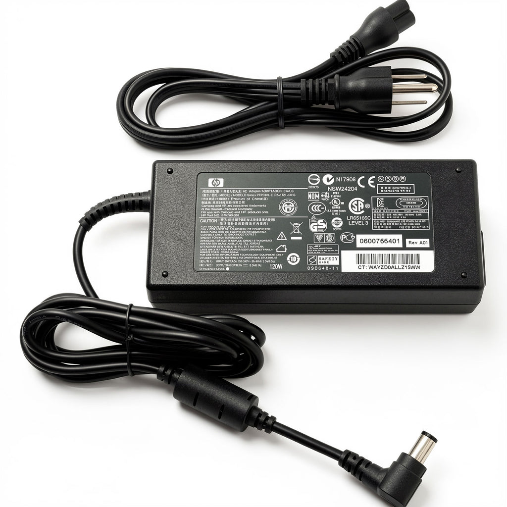 HP 120W 18.5V 6.5A AC adapter with smart pin, compatible with HP business systems and notebooks.