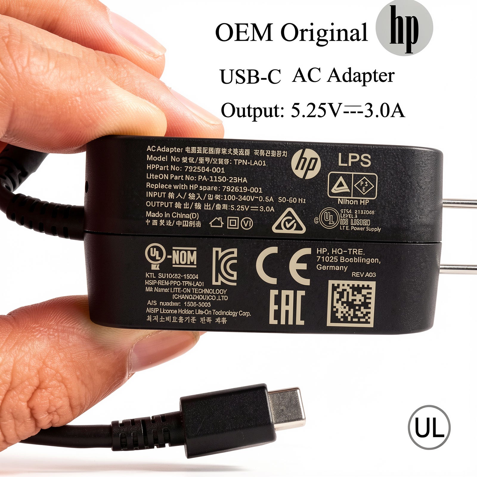 HP 792584-001 792619-001 15W USB-C Adapter Replacement for Tablet Fleet