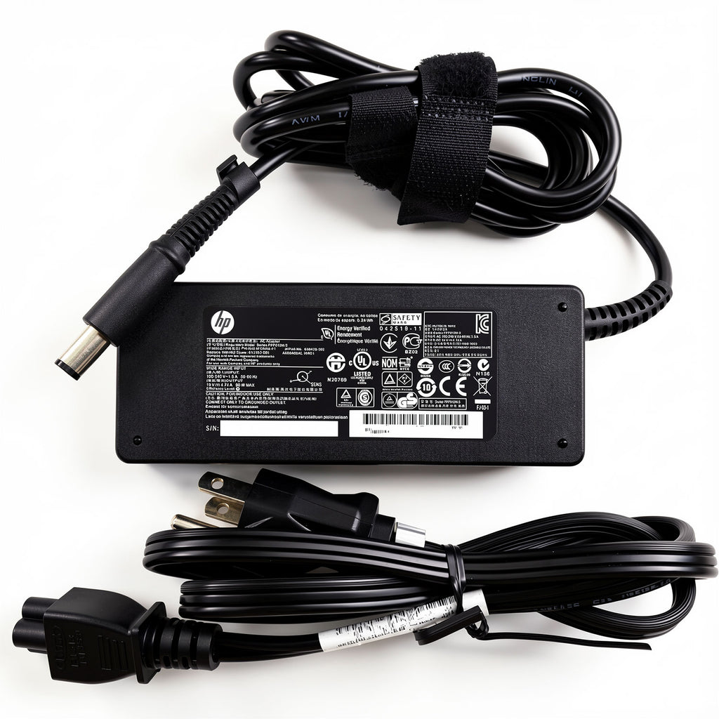 HP PPP012H-S 90W 19V 4.74A AC adapter for Pavilion, EliteBook, and ProBook laptops.