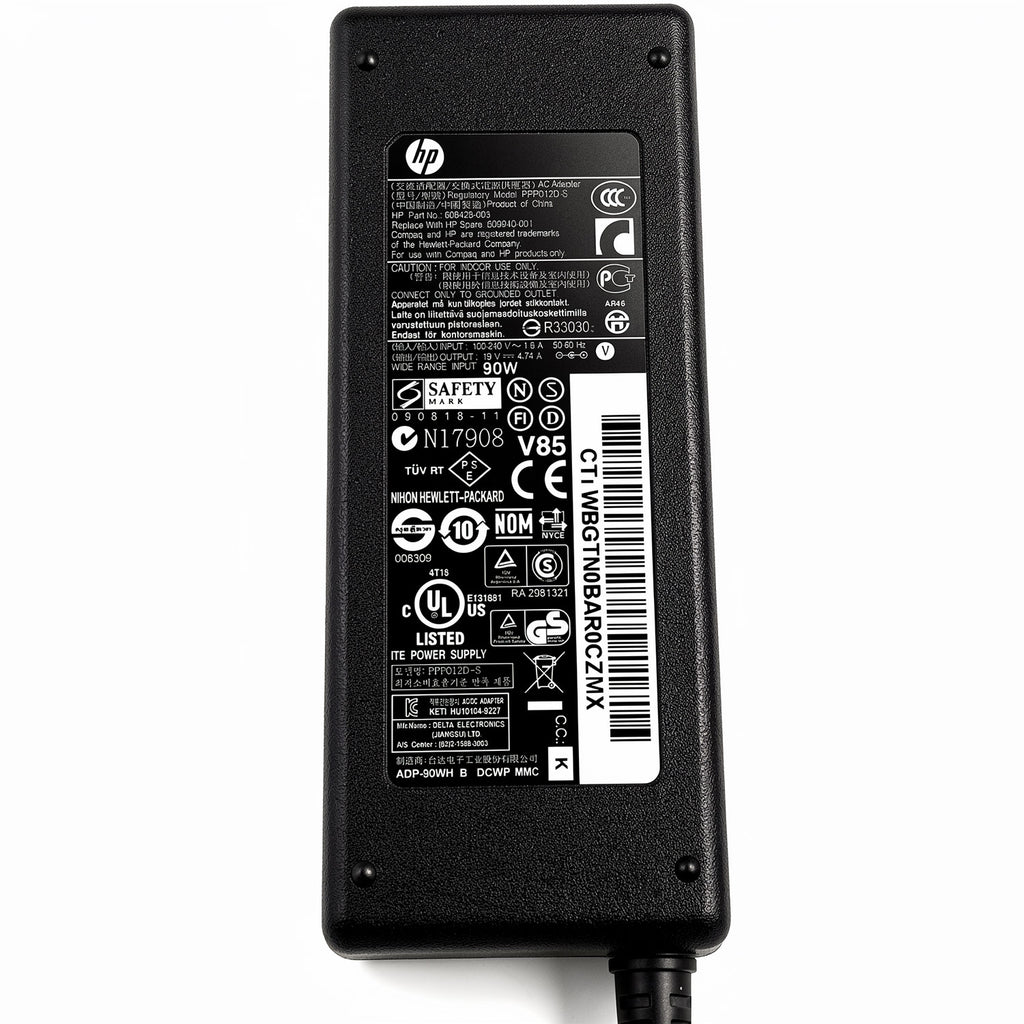 HP 90W AC power adapter PPP012L-S, 19V 18.5V 4.74A charger with 7.4mm smart pin for ProBook and EliteBook.