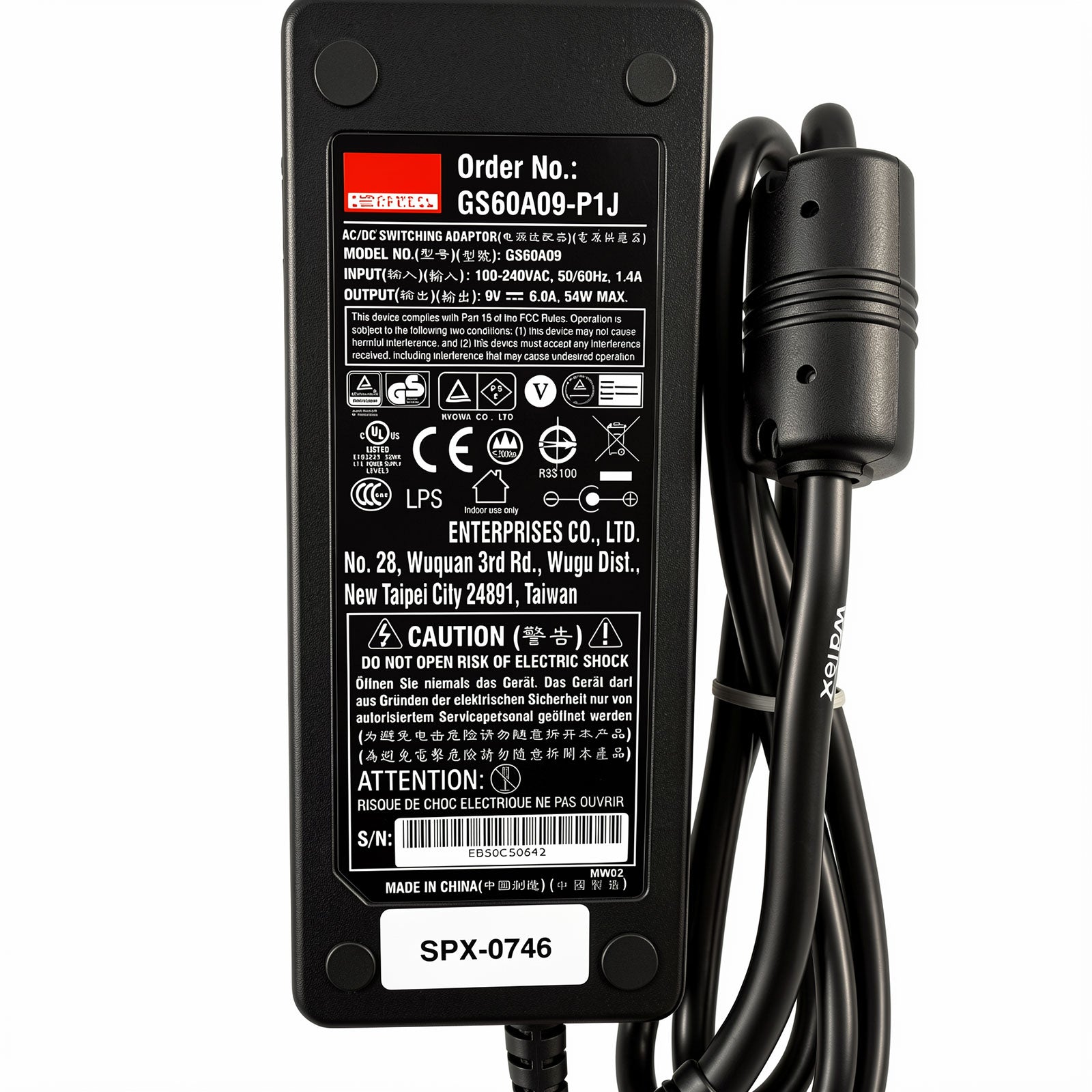Industrial 54W Desktop PSU 9V 6A with 5.5x2.1mm Plug for Controllers and Switches