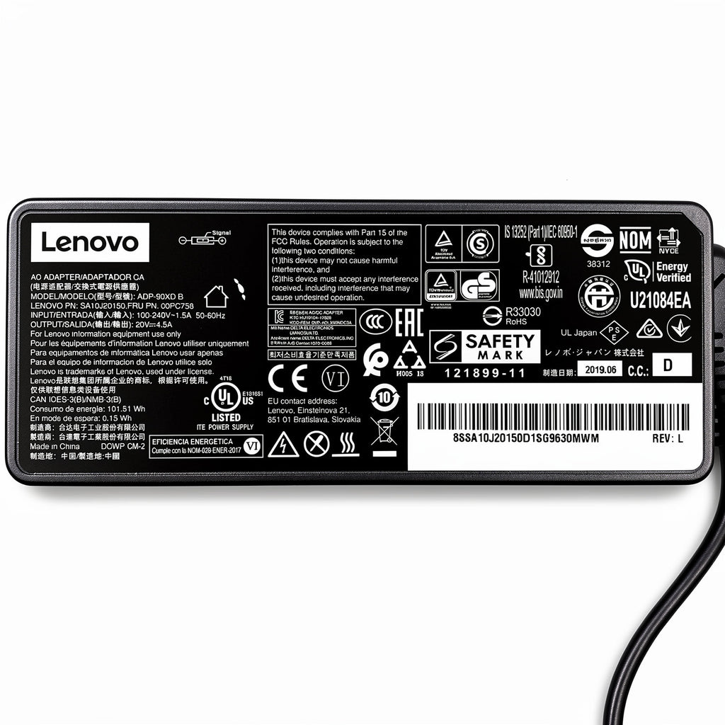 Lenovo 90W AC power adapter ADLX90NDC3A ADP-90XD B, 20V 4.5A charger with square slim tip for ThinkPad.