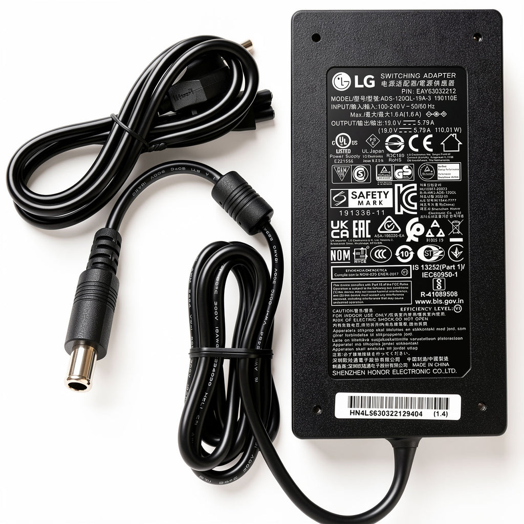 110W AC adapter for LG UltraGear monitors, 19V 5.79A, ADS-120QL-19A-3 power supply.