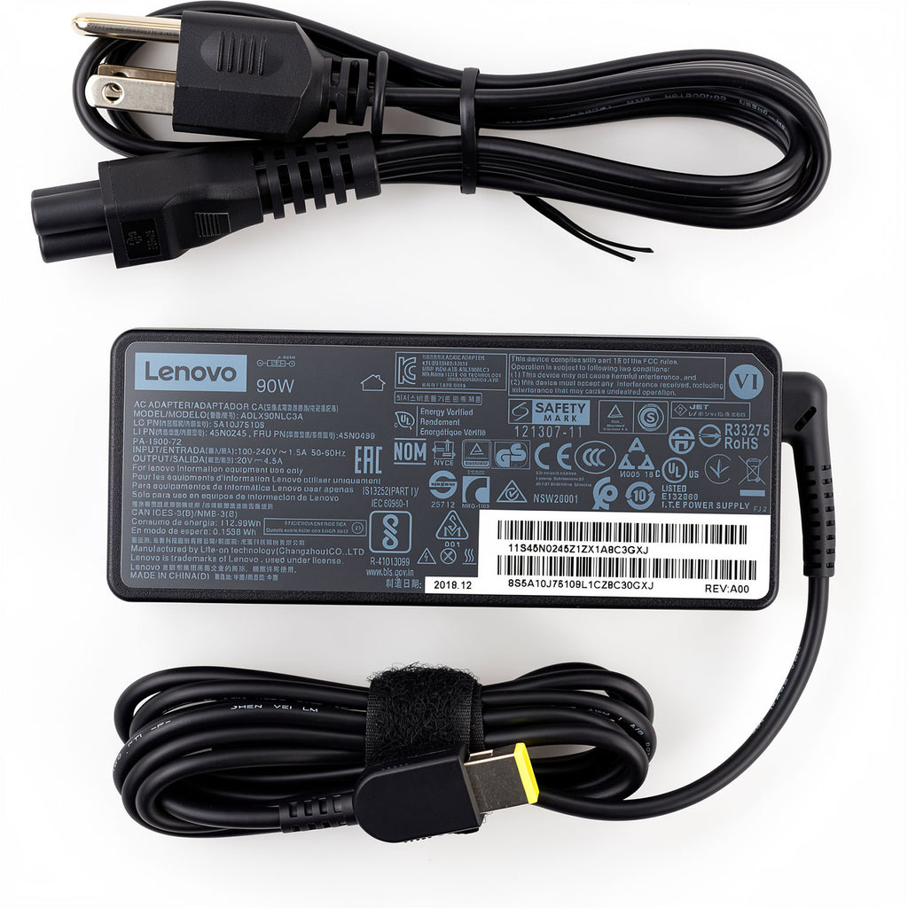 90W charger for Lenovo ThinkPad Yoga, Slim Tip connector, 20V 4.5A output, ADLX90NLC3A.