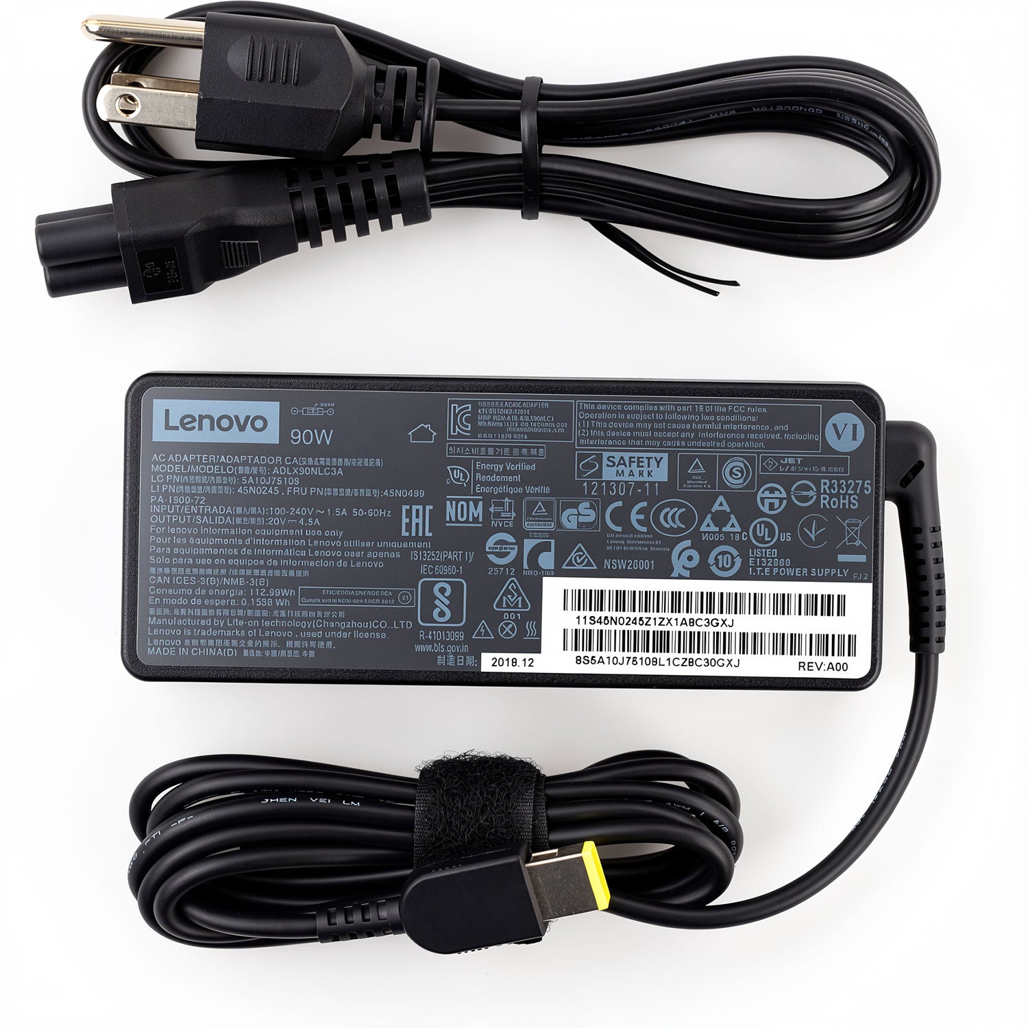 90W charger for Lenovo ThinkPad Yoga, Slim Tip connector, 20V 4.5A output, ADLX90NLC3A.