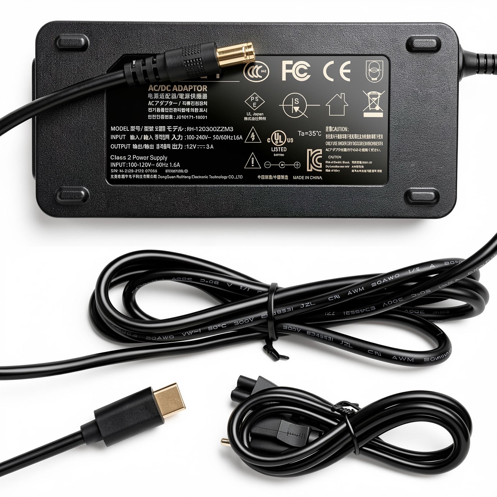 12V 3A USB-C Conversion Power Adapter for Laptops Tablets Monitors