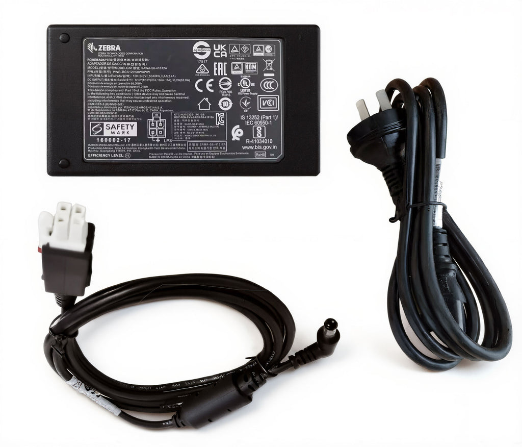 Zebra 50W AC Power Supply Kit PWR-BGA12V50W0WW 12V 4.16A Charger with CBL-DC-388A1-01 DC Cable for Single Slot Cradles & Battery Chargers