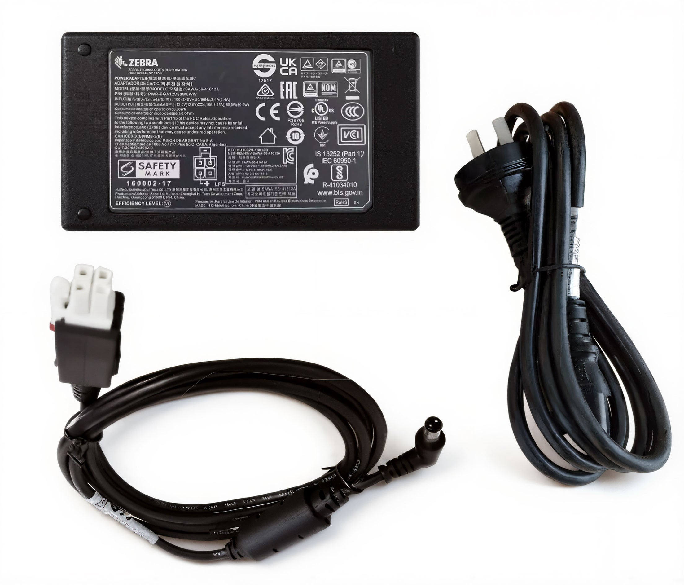 Zebra 50W AC Power Supply Kit PWR-BGA12V50W0WW 12V 4.16A Charger with CBL-DC-388A1-01 DC Cable for Single Slot Cradles & Battery Chargers